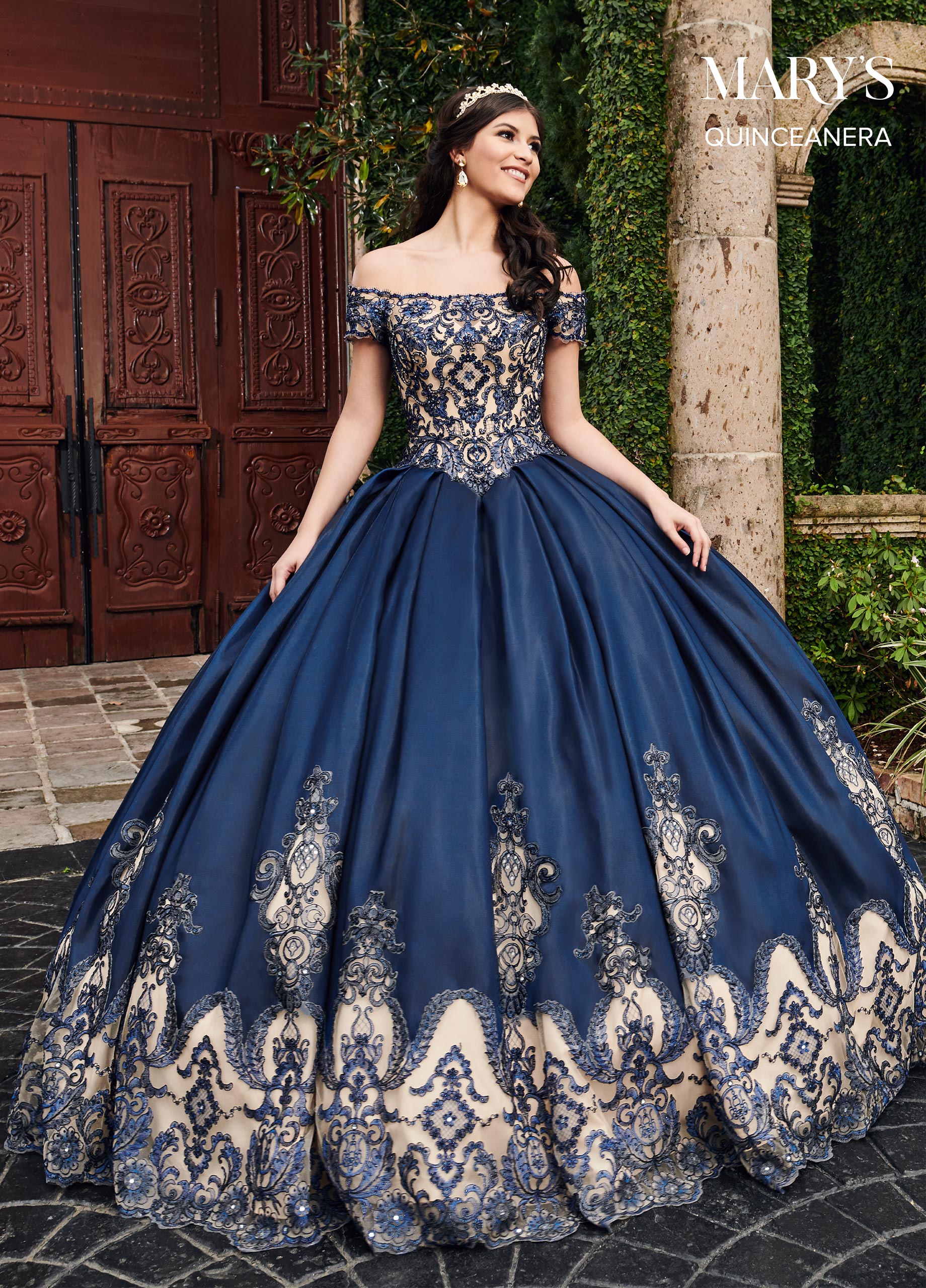 Marys Quinceanera Dresses In Navy/Nude Or Burgundy/Nude